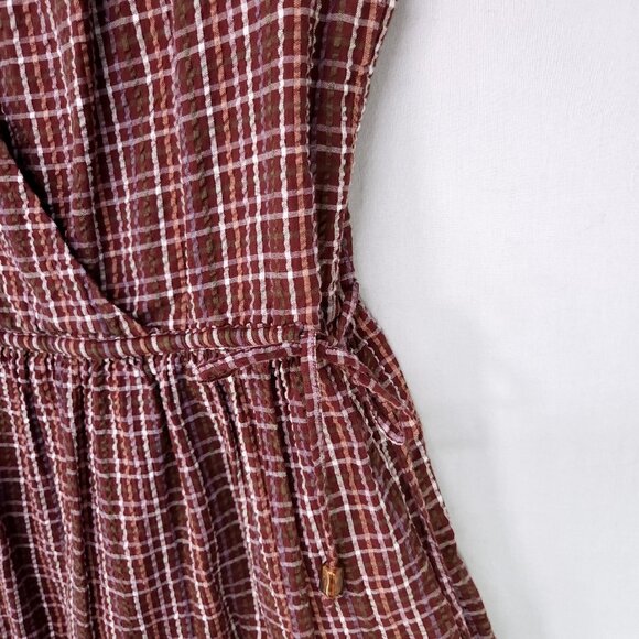 Madewell Seersucker Faux Wrap Mini Dress Size XXS Oversized Red Plaid Tiered - Picture 8 of 12